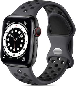 Lerobo Sport Bands Compatible with Apple Watch Band 45mm 44mm 42mm 49mm Women Men,Soft Silicone Breathable Replacement Band Compatible for Apple Watch SE iWatch Series 8 7 6 5 4 3 2 1,Anthracite Black