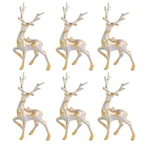 iPEGTOP 6 Pcs Christmas Deer Frosted Reindeer Hanging Elk Ornaments, Mini 6.7 x 4 inches Holiday Deer Figurines Statues for Christmas Tree Home Tabletop Decoration, Gold