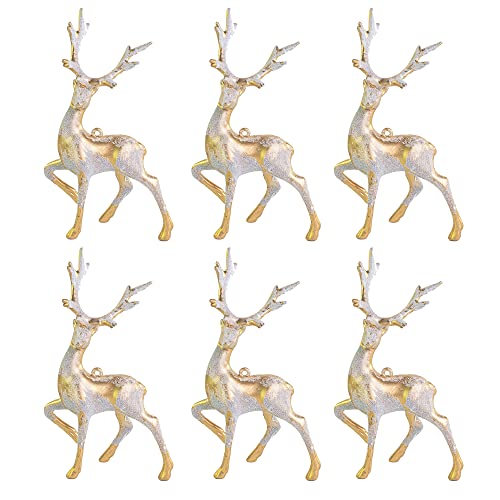 iPEGTOP 6 Pcs Christmas Deer Frosted Reindeer Hanging Elk Ornaments, Mini 6.7 x 4 inches Holiday Deer Figurines Statues for Christmas Tree Home Tabletop Decoration, Gold | The Storepaperoomates Retail Market - Fast Affordable Shopping
