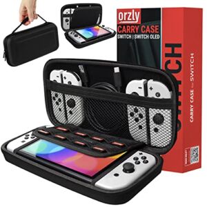 Orzly Carry Case Compatible with Nintendo Switch and New Switch OLED Console – Black Protective Hard Portable Travel Carry Case Shell Pouch with Pockets for Accessories and Games