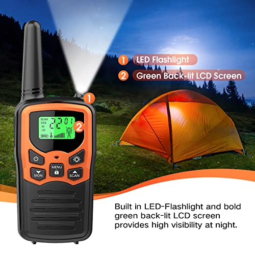 Walkie Talkies, MOICO Long Range Walkie Talkies for Adults with 22 FRS Channels, Family Walkie Talkie with LED Flashlight VOX LCD Display for Hiking Camping Trip (Orange 2 Pack) | The Storepaperoomates Retail Market - Fast Affordable Shopping
