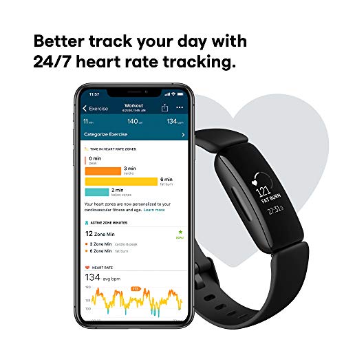 Fitbit Inspire 2 Health & Fitness Tracker with a Free 1-Year Fitbit Premium Trial, 24/7 Heart Rate, Black/Black, One Size (S & L Bands Included) | The Storepaperoomates Retail Market - Fast Affordable Shopping