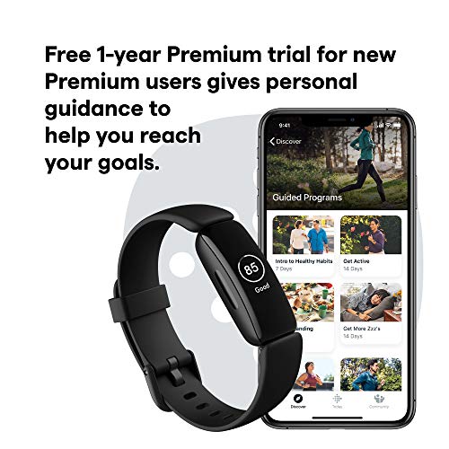 Fitbit Inspire 2 Health & Fitness Tracker with a Free 1-Year Fitbit Premium Trial, 24/7 Heart Rate, Black/Black, One Size (S & L Bands Included) | The Storepaperoomates Retail Market - Fast Affordable Shopping