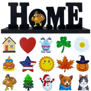 Comtraker Home Sign Table Decor 15 PCS Interchangeable Holiday Decoration Icon Wooden Letter Spring Easter Christmas Living Room Shelf Fireplace Mantel Mantle Fall Harvest Rustic Farmhouse Winter Seasonal All Season Vertical Desk Decorative Summer 4th Of