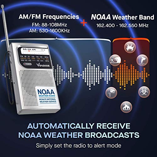 NOAA Weather Radio – Emergency NOAA/AM/FM Battery Operated Portable Radio with Best Reception and Longest Lasting Transistor. Powered by 2 AA Battery with Mono Headphone Socket, by Vondior (Silver) | The Storepaperoomates Retail Market - Fast Affordable Shopping