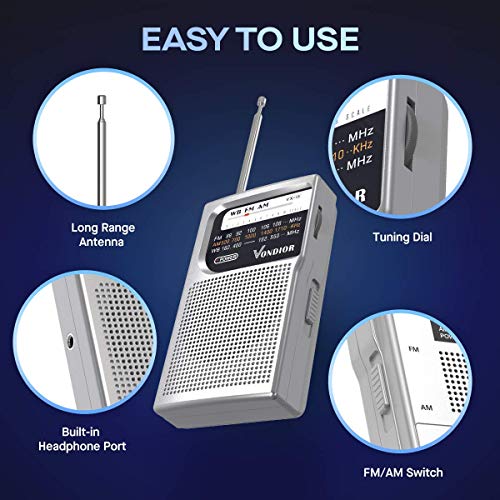 NOAA Weather Radio – Emergency NOAA/AM/FM Battery Operated Portable Radio with Best Reception and Longest Lasting Transistor. Powered by 2 AA Battery with Mono Headphone Socket, by Vondior (Silver) | The Storepaperoomates Retail Market - Fast Affordable Shopping
