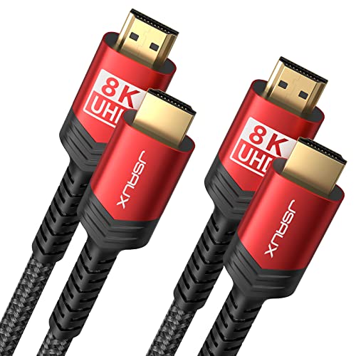 HDMI Cables 2.1 2 Pack 6ft, JSAUX 48Gbps 8K & 4K Ultra High Speed HDMI Braided Cord, 4K @ 120Hz 144Hz, 8K @ 60Hz, HDCP 2.2 & 2.3, HDR 10, eARC Compatible with Laptop Monitor UHD TV PS5 PS4 Dolby -Red | The Storepaperoomates Retail Market - Fast Affordable Shopping