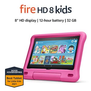 Fire HD 8 Kids tablet, 8″ HD display, ages 3-7, 32 GB, includes a 1-year subscription to Amazon Kids+ content, Pink Kid-Proof Case, (2020 release)