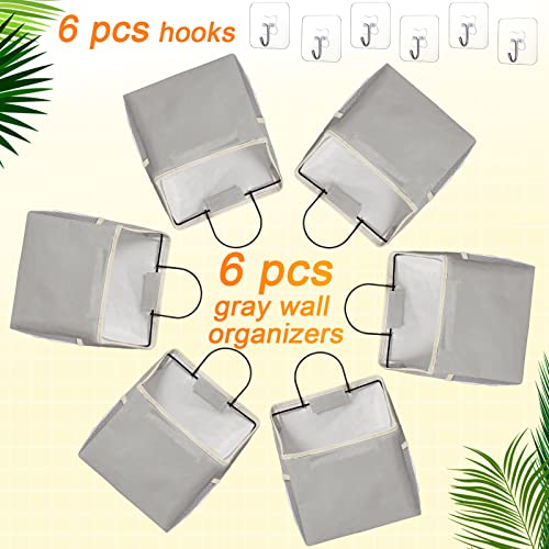 6 Pack Wall Hanging Storage Bag Bathroom Closet Hanging Storage Over The Door Hanging Basket Bedroom Wall Storage Organizer Bag Waterproof Linen Cotton Organizer Box Containers and 10 Hooks (Grey) | The Storepaperoomates Retail Market - Fast Affordable Shopping