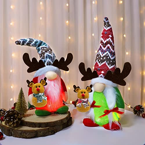 TURNMEON 2 Pack Lighted Reindeer Gnomes Christmas Home Decorations with Red Green Lights, Christmas Decor Indoor Fireplace Tabletop Party Ornaments 13” Plush Doll Holiday Toys Present Gifts | The Storepaperoomates Retail Market - Fast Affordable Shopping