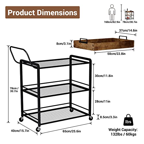 Mr IRONSTONE Bar Cart, Kitchen Serving Cart for Home with Wheels and Handle, 3-Tier Industrial Storage Shelves, Rustic Brown | The Storepaperoomates Retail Market - Fast Affordable Shopping