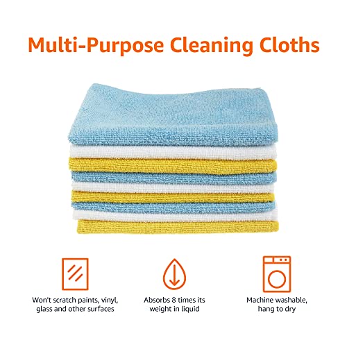 Amazon Basics Microfiber Cleaning Cloths, Non-Abrasive, Reusable and Washable – Pack of 24, 12 x16-Inch, Blue, White and Yellow | The Storepaperoomates Retail Market - Fast Affordable Shopping