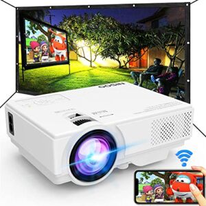 Projector with WiFi, 2022 Upgrade 8500L [100″ Projector Screen Included] Projector for Outdoor Movies, Supports 1080P Synchronize Smartphone Screen by WiFi/USB Cable for Home Entertainment