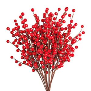 12 Pack Christmas Red Berries Stems for Christmas Tree Ornament&Decor Decorations Crafts Wedding, Holiday Home Decor,Artificial Burgundy Berry,Xmas Tree Decor, Christmas Picks,Holly (17in)