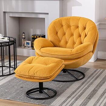 Baysitone Accent Chair with Ottoman,360 Degree Swivel Velvet Accent Chair, Lounge Armchair with Metal Base Frame for Living Room, Bedroom, Reading Room, Home Office (Yellow) | The Storepaperoomates Retail Market - Fast Affordable Shopping