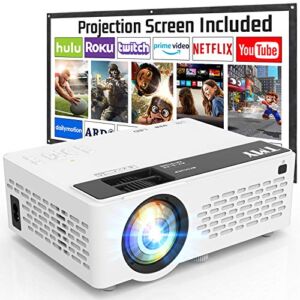 TMY Projector 7500 Lumens with 100″ Projector Screen, 1080P Full HD Supported Portable Projector, Mini Movie Projector Compatible with TV Stick Smartphone HDMI USB AV, for Home Cinema & Outdoor Movies