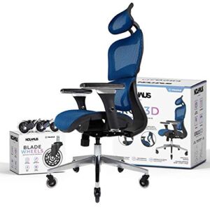 NOUHAUS Ergo3D Ergonomic Office Chair – Rolling Desk Chair with 4D Adjustable Armrest, 3D Lumbar Support and Blade Wheels – Mesh Computer Chair, Office Chairs, Executive Swivel Chair (Blue)