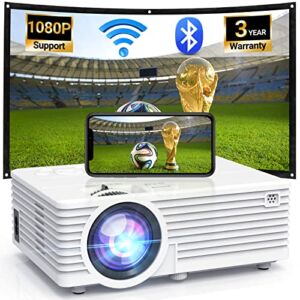 2022 Updated Video Projector with WiFi and Bluetooth, Full HD 1080P Supported Home Movie projector, Portable Outdoor Home Theater Compatible with HDMI, USB, TV Stick, Smartphone, Laptop