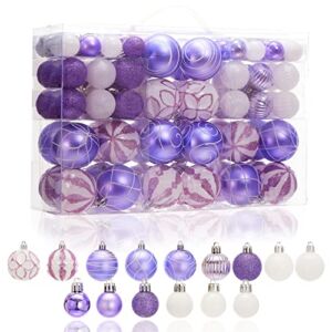 100Pcs Christmas Tree Ball Ornaments Set, Lavender and White Assorted Shatterproof Christmas Balls Decorations, Decorative Hanging Baubles for Holiday Weeding Party Home Decor