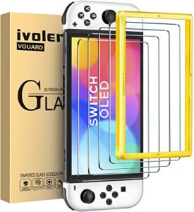 [4 Pack] iVoler Tempered Glass Screen Protector Designed for Nintendo Switch OLED Model 2021 with [Alignment Frame]Transparent HD Clear[Updated Version]Screen Protector for Nintendo Switch OLED 7”