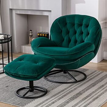 Baysitone Accent Chair with Ottoman,360 Degree Swivel Velvet Accent Chair, Lounge Armchair with Metal Base Frame for Living Room, Bedroom, Reading Room, Home Office (Green) | The Storepaperoomates Retail Market - Fast Affordable Shopping