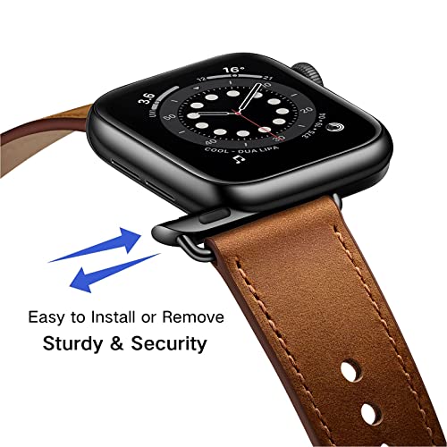 OUHENG Compatible with Apple Watch Band 49mm 45mm 44mm 42mm 41mm 40mm 38mm, Genuine Leather Bands Strap for iWatch Ultra SE2 SE Series 8 7 6 5 4 3 2 1 (Retro Brown/Black, 49mm 45mm 44mm 42mm) | The Storepaperoomates Retail Market - Fast Affordable Shopping
