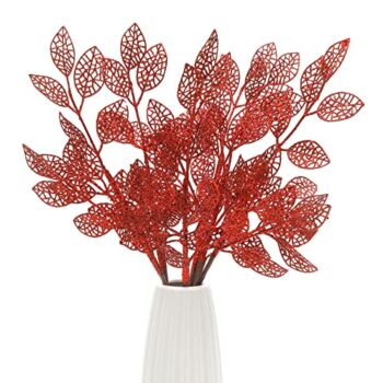 SHACOS 6Pcs 22” Large Christmas Picks Spray Christmas Tree Stems Glitter Leaf Floral Picks Artificial Plants for Christmas Decoration Christmas Tree Topper Tall Branches for DIY Craft, Red | The Storepaperoomates Retail Market - Fast Affordable Shopping