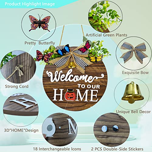 Interchangeable Welcome Sign for Front Door Decor, Round Wood Wreaths for Front Door Decor, Welcome Door Sign with 18 Icons Door Signs for Home Porch Housewarming Gift Halloween Christmas Decorations | The Storepaperoomates Retail Market - Fast Affordable Shopping