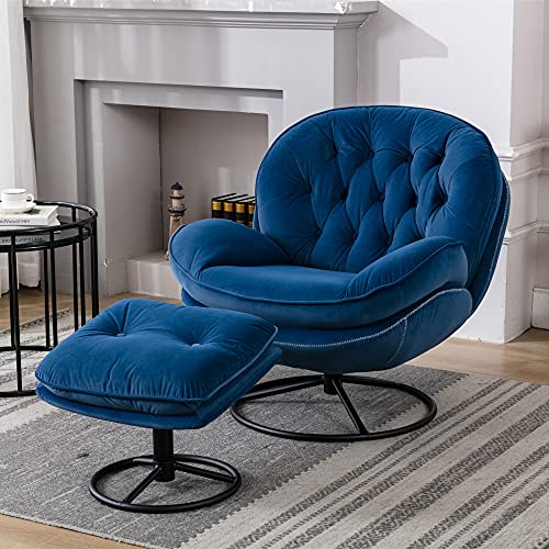 Baysitone Accent Chair with Ottoman,360 Degree Swivel Velvet Accent Chair, Lounge Armchair with Metal Base Frame for Living Room, Bedroom, Reading Room, Home Office (Blue) | The Storepaperoomates Retail Market - Fast Affordable Shopping