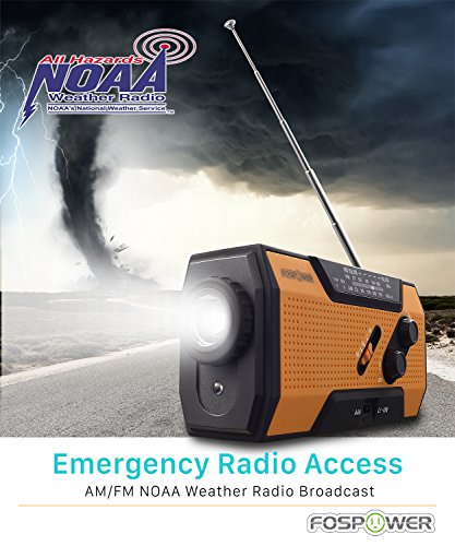 FosPower 2000mAh NOAA Emergency Weather Radio (Model A1) Portable Power Bank with Solar Charging, Hand Crank & Battery Operated, SOS Alarm, AM/FM & LED Flashlight for Outdoor Emergency | The Storepaperoomates Retail Market - Fast Affordable Shopping