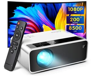 Mini Projector, CiBest iPhone Projector 1080P Full HD, 2022 Upgraded 8500 Lux Outdoor Movie Projector, LED Portable Home Projector 200″ Supported, Compatible with PS4, PC via HDMI, VGA, AV, and USB