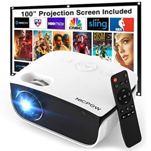 Outdoor Projector, Mini Projector with 100″ Screen, 1080P and 240″ Supported Movie Projector 7500 L Portable Home Video Projector Compatible with Smartphone/TV Stick/PS5/PC/Laptop