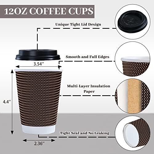 Changuan 12 oz 80 Packs Disposable Coffee Cups, To go Ripple Wall Paper Cups with Lids, Insulated Drinking Cups for Chocolate, Tea (Brown) | The Storepaperoomates Retail Market - Fast Affordable Shopping