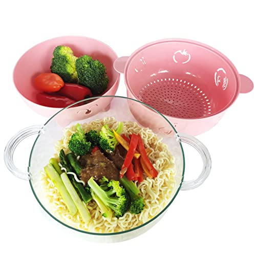 2000ML/68OZ Microwave Ramen Bowl, Noodle Bowl with Strainer and Handle , Multifunctional Bowl for Cooking, Rinse,Storage.(Pink) | The Storepaperoomates Retail Market - Fast Affordable Shopping