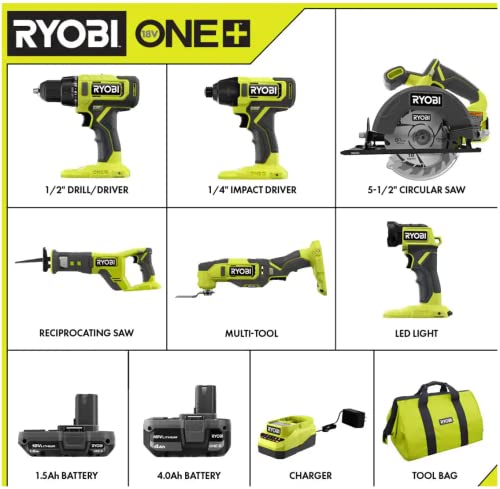 RYOBI ONE+ PCL1600K2 18V Cordless 6-Tool Combo Kit with 1.5 Ah Battery, 4.0 Ah Battery, and Charger | The Storepaperoomates Retail Market - Fast Affordable Shopping