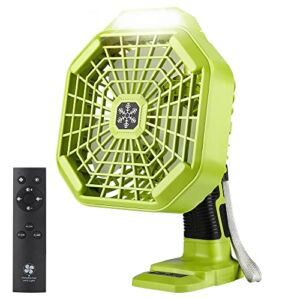 Camping Fan for Ryobi, 1800CFM Portable Fan with 180LM LED Lantern, Remote Control, Powered by Ryobi ONE+ 18V Li-ion Ni-Cad Ni-Mh Battery, Battery Operated Outdoor Fan for Tent, Travel, Summer Gift