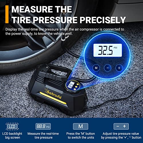 AstroAI Air Compressor Tire Inflator Portable Air Pump for Car Tires 12V DC Auto Tire Pump with Digital Pressure Gauge, 100PSI with Emergency LED Light for Car, Bicycle, Balloons and Other Inflatables | The Storepaperoomates Retail Market - Fast Affordable Shopping