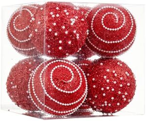 ChrisWish Red Christmas Ball Ornaments, Christmas Ball Decorations Shatterproof Plastic Hanging Pearl Balls for Holiday Party(3.54″, 8ct)