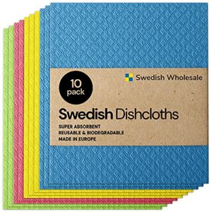 Swedish Wholesale Swedish Dish Cloths – 10 Pack Reusable, Absorbent Hand Towels for Kitchen, Counters & Washing Dishes – Cellulose Sponge Cloth – Eco Friendly Gifts – Assorted