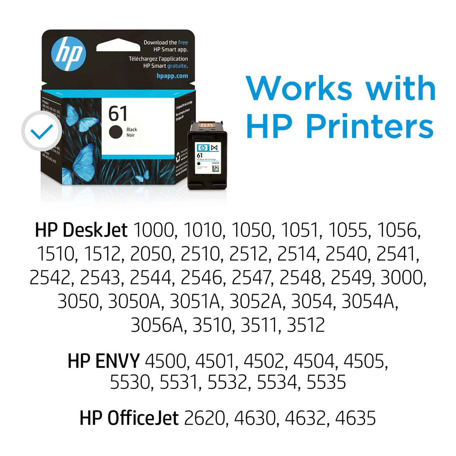 Original HP 61 Black Ink Cartridge | Works with DeskJet 1000, 1010, 1050, 1510, 2050, 2510, 2540, 3000, 3050, 3510; ENVY 4500, 5530; OfficeJet 2620, 4630 Series | Eligible for Instant Ink | CH561WN | The Storepaperoomates Retail Market - Fast Affordable Shopping