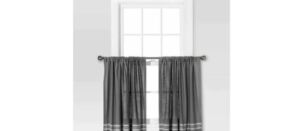 Threshold Light Filtering Cafe Curtain 42inch×36inch Gray w/Cream Stripe – (Set of 2), Grey