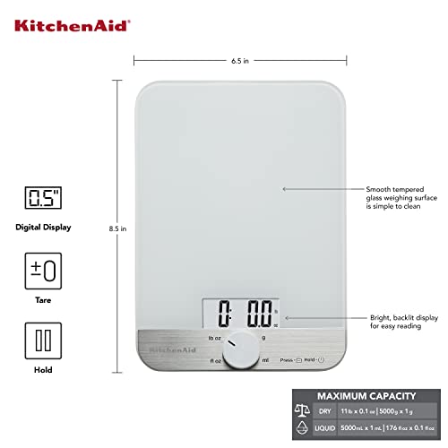 KitchenAid KQ908 Glass Surface 11 Pound Capacity Digital Kitchen and Food Scale, White | The Storepaperoomates Retail Market - Fast Affordable Shopping