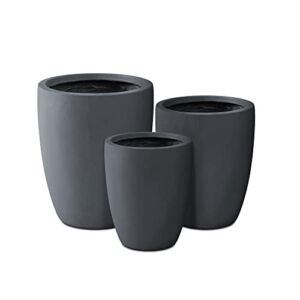 Kante 18.1″ 20.4″ 22.4″ H Round Concrete Modern Tall Planters Set of 3 for Outdoor Indoor, Decorative Plant pots with Drainage Hole & Rubber Plug for Home & Garden Weathered Concrete