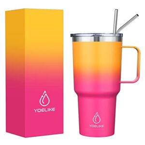 32OZ Tumbler With Handle, YOELIKE Stainless Steel Vacuum Insulated Coffee Mug Cup for Travel, Home, Office, Indoor and Outdoor, Dishwasher Safe – Keep Cold 24hrs And Hot 12hrs (Dusk)