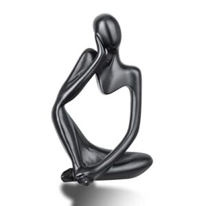 Freontus Black Thinker Statue for Desk Decor, Resin Thinker Sculpture for Home Decor Accents, Perfect Modern Living Room Decor, Office Decor, Great Gift idea for Holiday Greetings. (Right Side)