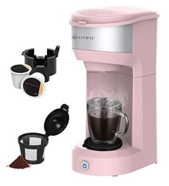 LITIFO Single Serve Coffee Maker for Ground coffee, Tea & K Cup Pod, 2-In-1 Small Coffee Machine with 6 to 14oz Reservoir, One-Button Fast Brew, Auto Shut-off & Self Cleaning Function (Pink) | The Storepaperoomates Retail Market - Fast Affordable Shopping