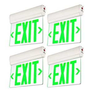 LEONLITE Green LED Edge Lit Exit Sign, UL 924, Emergency Exit Lights with Battery Backup, Hardwired Exit Signs for Business, Rotating Acrylic Clear Panel, Top/Side/Wall Mount, AC 120/277V, Pack of 4