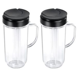 22 OZ Tall Mug Cup with Flip Top To-Go Lid – Replacement Part with Handle for 250W Blender Juicer – Compatible with Magic-Bullet Blender MB1001 – PACK of 2