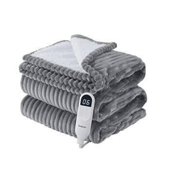 Bedsure Heated Blanket Electric Blanket – Soft Ribbed Fleece 50×60 Fast Heating Electric Throw with 6 Heating Levels & 4 Time Settings, 3 Hours Auto-Off, Dark Grey | The Storepaperoomates Retail Market - Fast Affordable Shopping