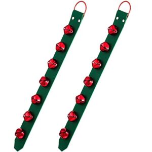 Hanging Bells 7-Bell Dog Doorbells for Door Knob Faux Leather Belts Go Outside Dog Bells Christmas Decor and Holiday Home Decorations, 18.7 x 1.8 x 1 Inches (Green with Red)